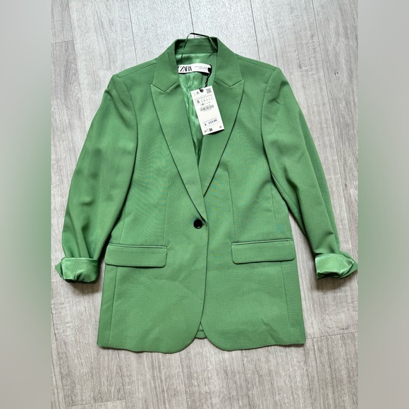 NWT ZARA WOMEN STRAIGHT CUT BUTTONED BLAZER GREEN 3736/042 size S - Picture 6 of 8